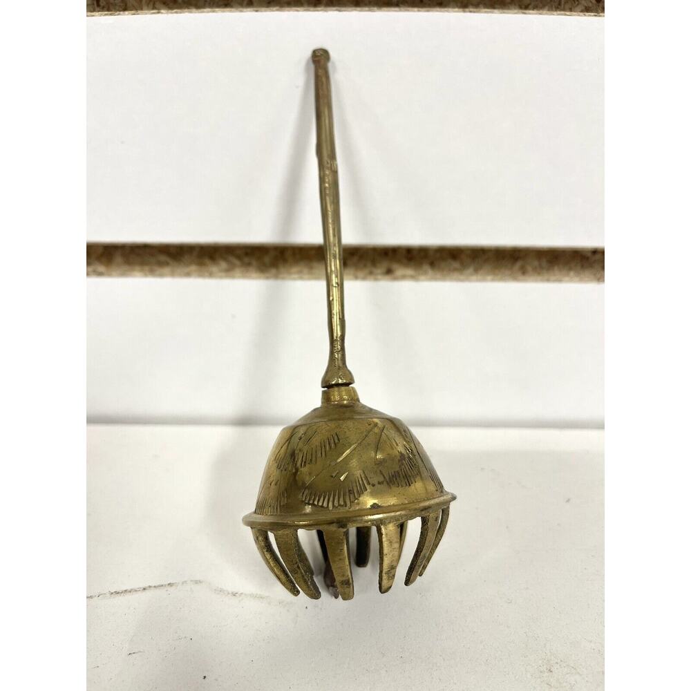 Vintage Brass Etched Elephant Claw Bell of Sarna India (functional)